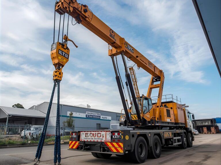 Machinery transport near me in Dandenong industrial estate with hydraulic ramp and certified rigging gear
