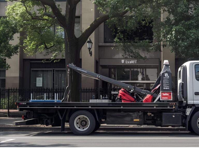 Tilt-tray tow truck near me on Royal Parade Carlton at University of Melbourne campus