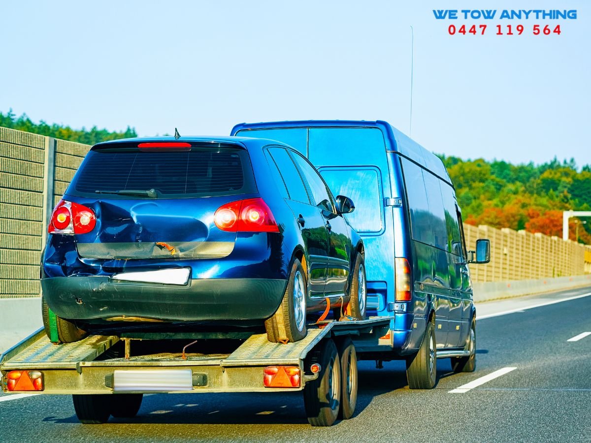 We Tow Anything tow truck at Euroa exit on M31 Hume Freeway ready to assist Melbourne to Sydney interstate travellers 24 hours